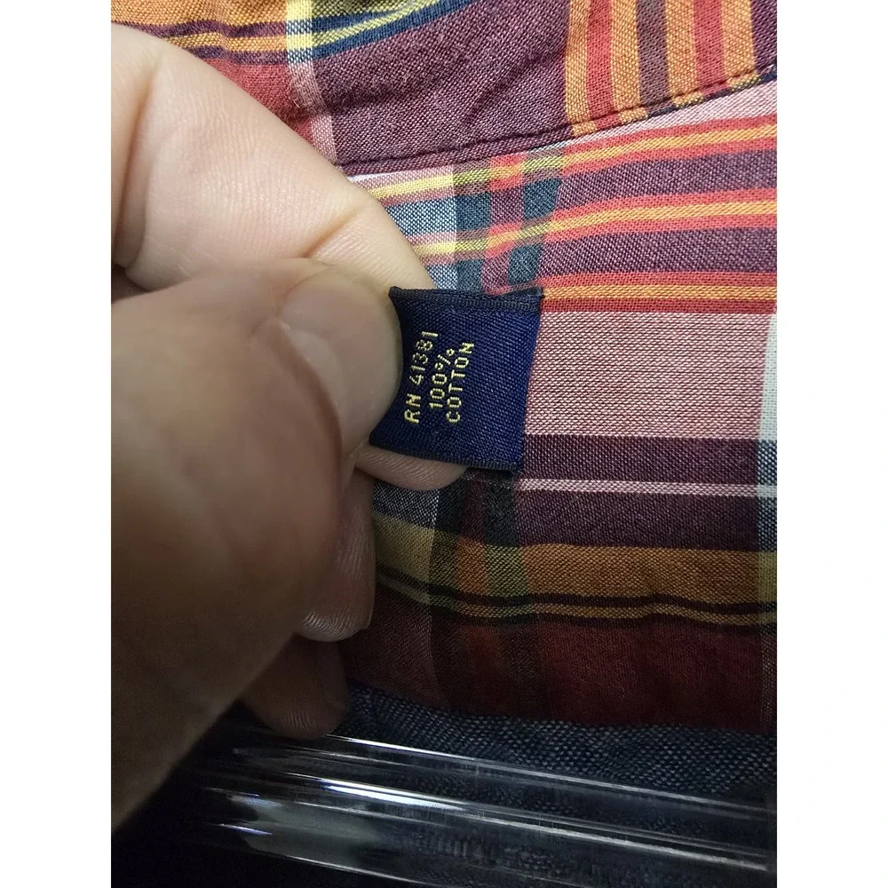 Ralph Lauren Mens Blue Lined Insulated‎ Shirt Red Plaid Madras Patchwork Large